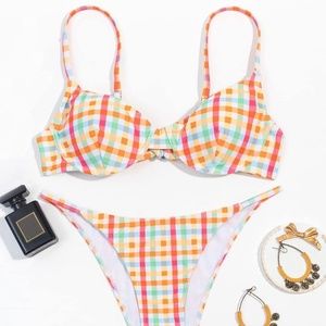 Women's Bathing Suit Plaid Print Underwire Two Piece Bikini Swimsuit